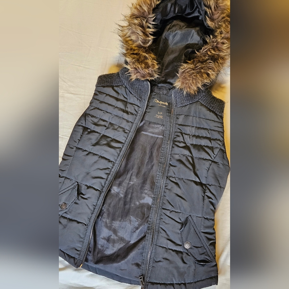 SOLD on D Pop - Aeropostle Vest With Removable Faux Fur-Lined Hood